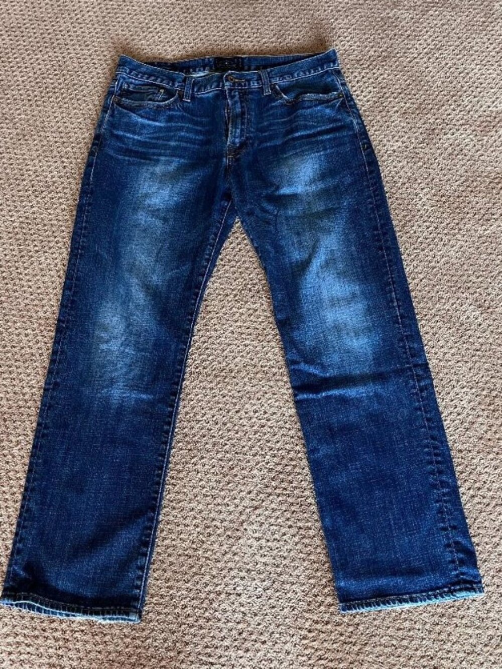 Lucky Brand Jeans Men 34x30 Blue 363 Vintage Straight Dark Wash Distressed Denim